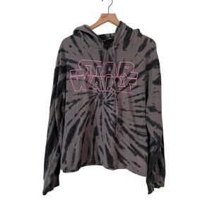 Star Wars Womens Gray Pink Logo Cropped Long Sleeve Hoodie Size 3X